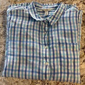 L.L. Bean Men's Blue and White Plaid Shirt